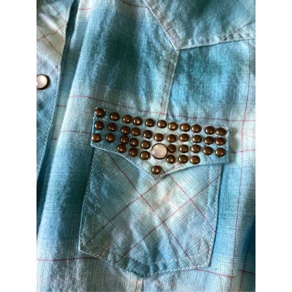Women’s Stetson Turquoise Plaid Snap Front Shirt M - Picture 7 of 10